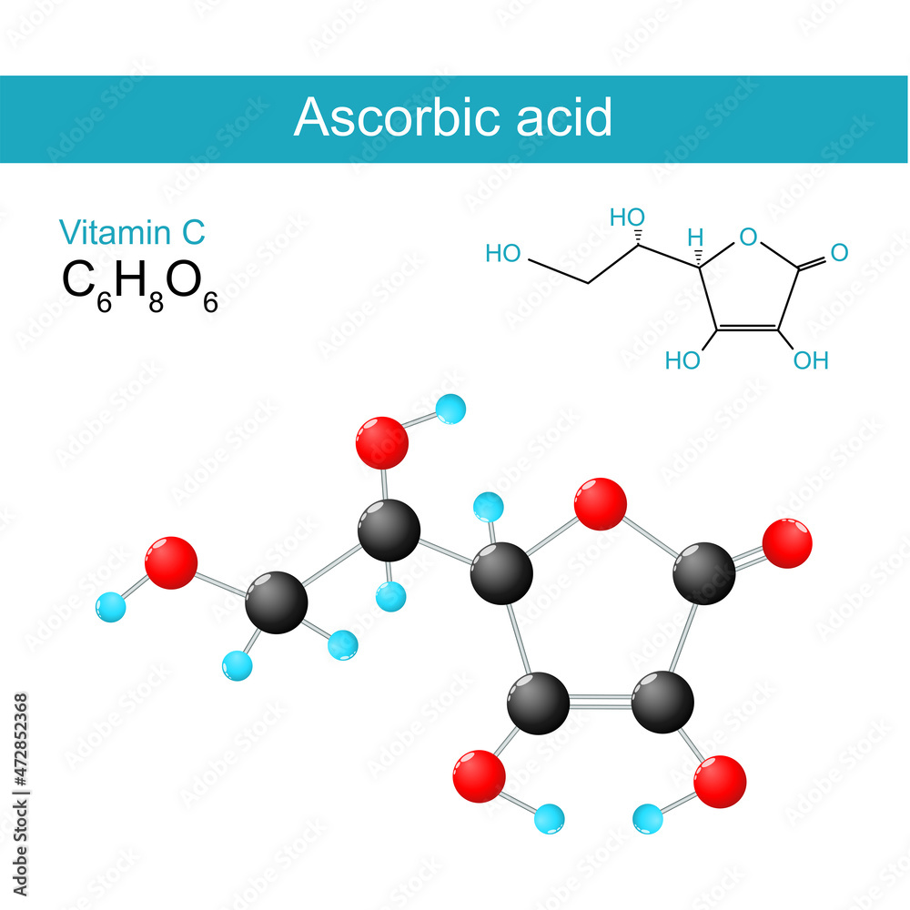 Vitamin C. ascorbic acid molecular chemical structural formula