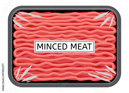 vector minced meat in plastic tray