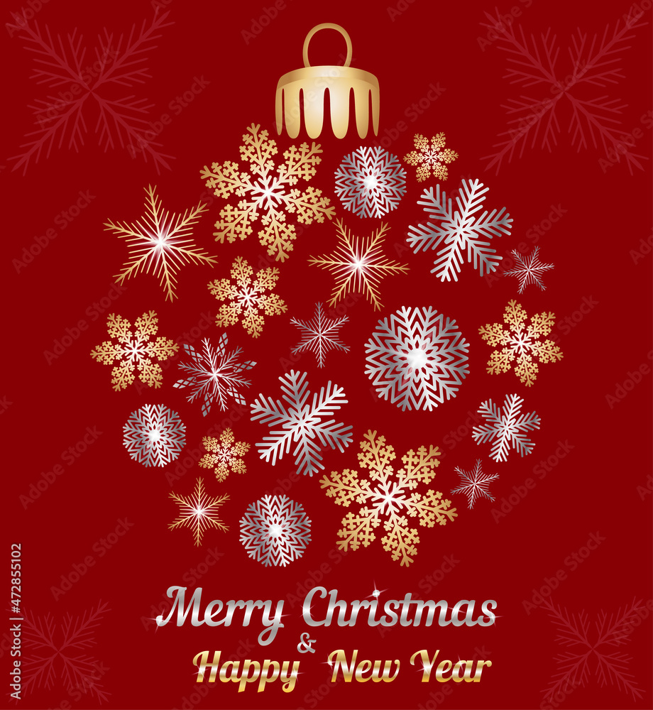A New Year's ball that consists of bright snowflakes. Happy New Year and Merry Christmas Greeting Card. 2022. Vector illustration A New Year's ball that consists of bright snowflakes. Happy New Year and Merry Christmas Greeting Card. 2022. Vector illustration
