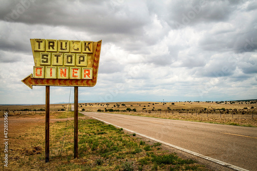 Galisteo, New Mexico, USA. Truck stop sign photo