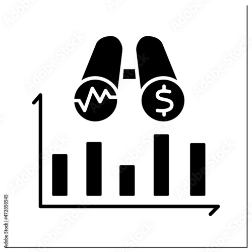 Rate of interest glyph icon. Financial planning, stock trend arrows. Personal and corporate investment, income planning and market volatility.Filled flat sign. Isolated silhouette vector illustration