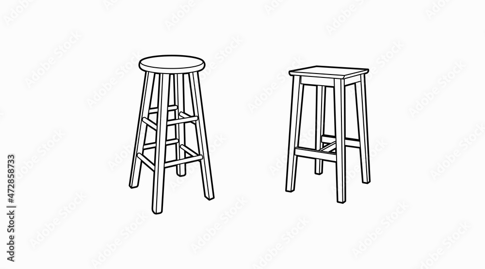 Vector isolated black and white different Bar Stools Set on a white background. Bar Furniture set Vector isolated black and white different Bar Stools Set on a white background. Bar Furniture set