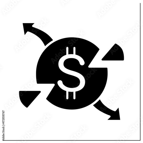 Expenses glyph icon. Dollar sign round. Production and marketing cost share, business project financial analytics, price formation and planing.Filled flat sign. Isolated silhouette vector illustration