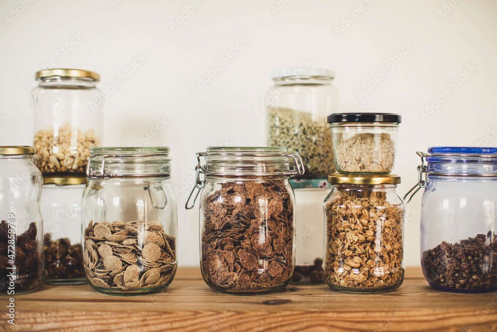 cereals and muesli in glass without packaging