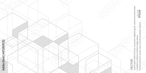 Isometric squares.Technological white background .Geometric lines.Abstract tech.Vector illustration.