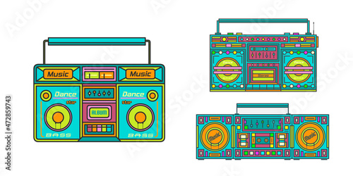 Set of retro tape recorders .90s vibes, retro design.Music Vector illustration.