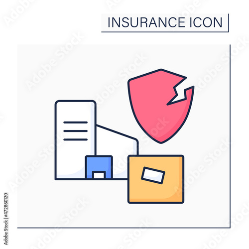 Product liability color icon. Legal liability manufacturer or trader incurs for producing or selling faulty product. Insurance concept. Isolated vector illustration