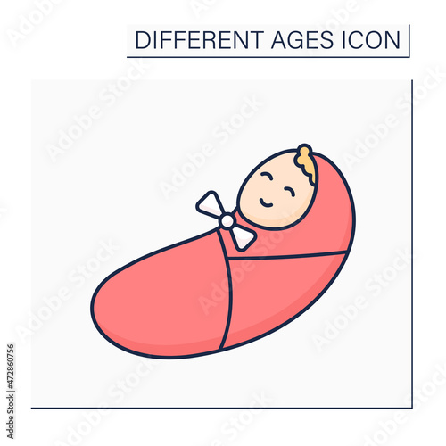Baby born color icon. Prenatal period. Newborn baby girl. Different ages concept. Isolated vector illustration