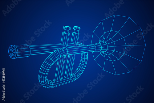 Trumpet pipe fife musiacal instrument. Wireframe low poly mesh vector illustration. photo