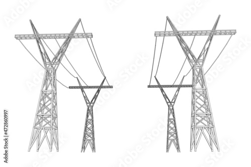 Power transmission tower high voltage pylon. Wireframe low poly mesh vector illustration