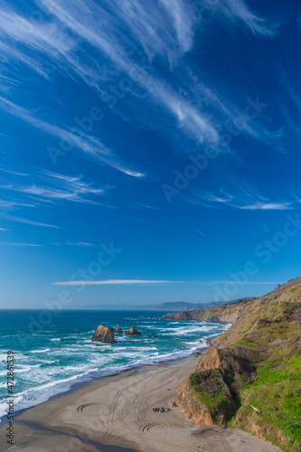 USA, Oregon. Rocky coast with pounding surf along the Pacific Coast Highway.