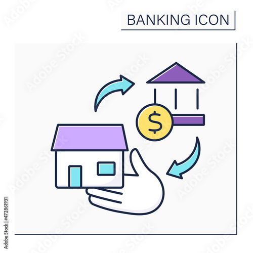 Collateral color icon. Security for loan. Borrower defaults on loan payments, lender seize on properties.Banking functions concept. Isolated vector illustration