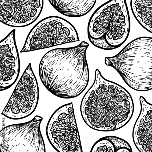 Vector illustration, cutaway figs, organic fruit, vegetarian food.