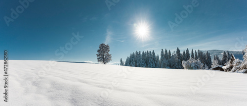 Märchenhafte Schneelandschaft an einem sonnigen Wintertag