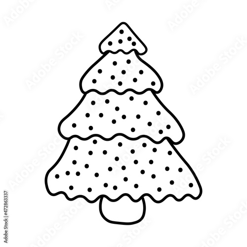 Vector hand drawn christmas tree. Illustration spruce isolated on white background. Hand drawn Christmas symbol. fir Doodle style.