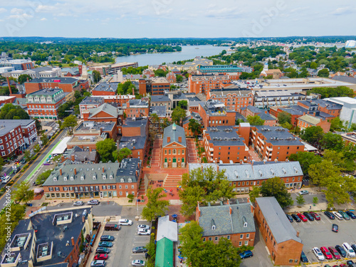 Old Town Hall aerial view at 32 Derby Square in Historic city center of Salem, Massachusetts MA, USA.  photo
