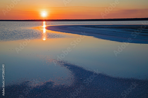 Sal del Rey  The King s Salt  natural salt lake at sunset