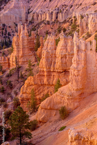 USA  Utah. Bryce Canyon National Park  dawn view south from Fairyland Point with colorful eroded hoodoos.