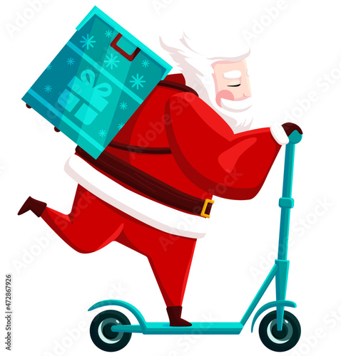 santa claus delivering presents on scooter