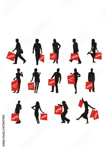 Vector silhouettes of shopping people
