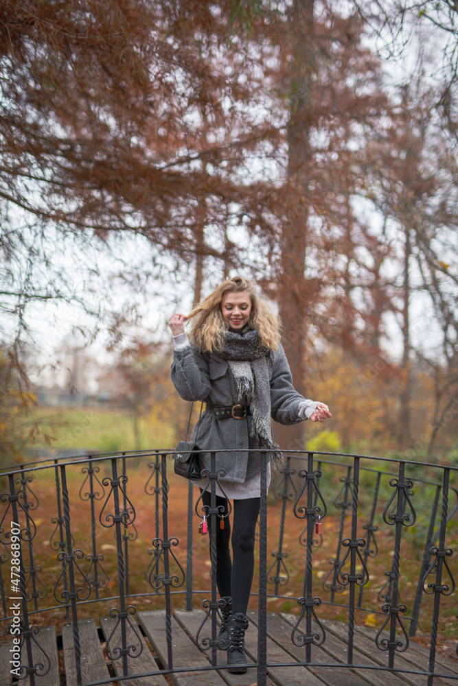 Wunderbare Schöne Frau mit Blondem Haar und Grauen Mantel in der Winter Zeit in Berlin Wunderbare Schöne Frau mit Blondem Haar und Grauen Mantel in der Winter Zeit in Berlin