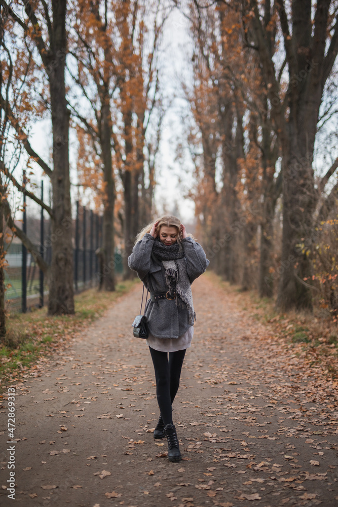 Wunderbare Schöne Frau mit Blondem Haar und Grauen Mantel in der Winter Zeit in Berlin Wunderbare Schöne Frau mit Blondem Haar und Grauen Mantel in der Winter Zeit in Berlin