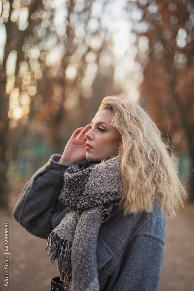 Wunderbare Schöne Frau mit Blondem Haar und Grauen Mantel in der Winter Zeit in Berlin Wunderbare Schöne Frau mit Blondem Haar und Grauen Mantel in der Winter Zeit in Berlin