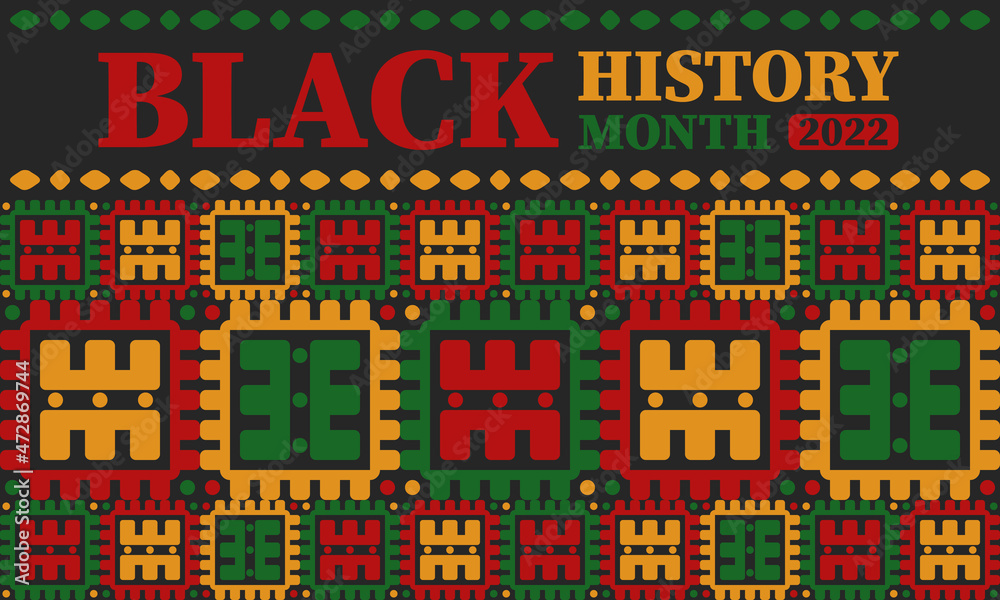 Black History Month in February. African American Culture and History. Celebrated annual in United States and Canada. In October in Great Britain. Vector poster, tradition ornament illustration Black History Month in February. African American Culture and History. Celebrated annual in United States and Canada. In October in Great Britain. Vector poster, tradition ornament illustration