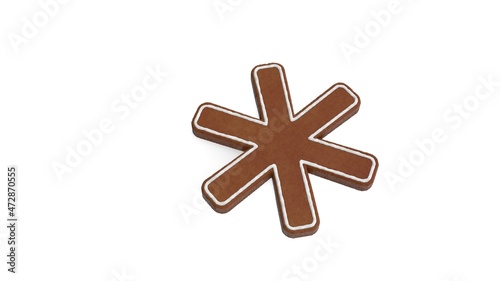 3d rendering of gingerbread symbol of asterisk isolated on white background