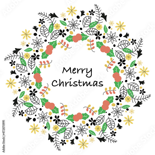 ナチュラルなクリスマスリースのイラスト