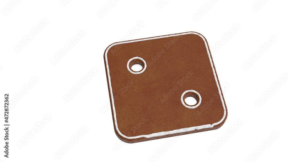 3d rendering of gingerbread symbol of dice two isolated on white background 3d rendering of gingerbread symbol of dice two isolated on white background