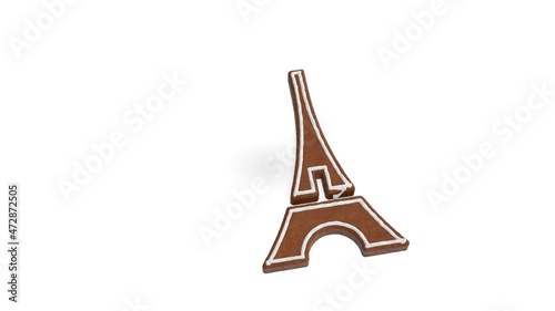 Foto 3d rendering of gingerbread symbol of Eiffel tower isolated on white background