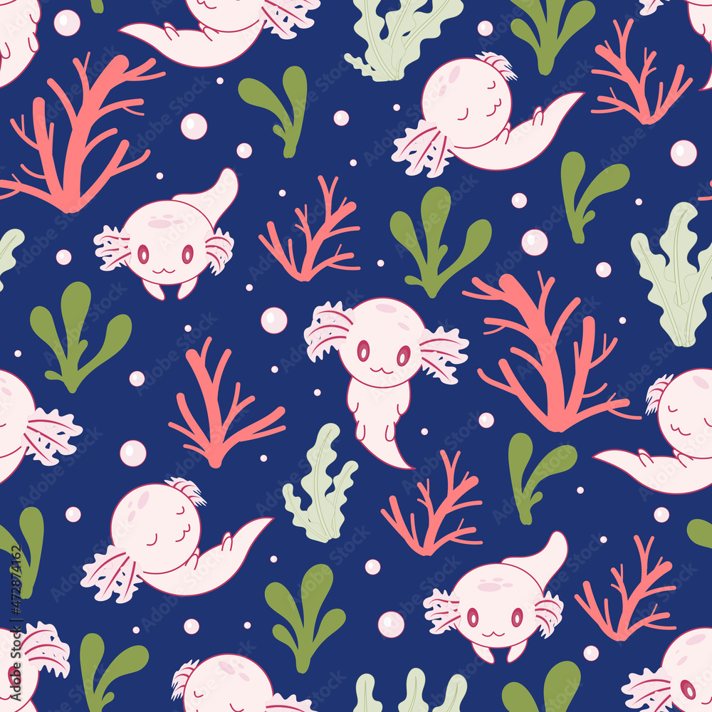 seamless pattern with Axolotls