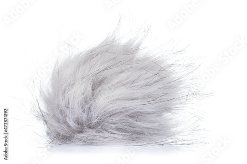 Grey fur ball isolated on white background