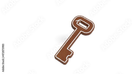 3d rendering of gingerbread symbol of key isolated on white background