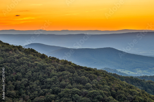 USA, Virginia, Shenandoah National Park, sunset at Franklin Cliffs