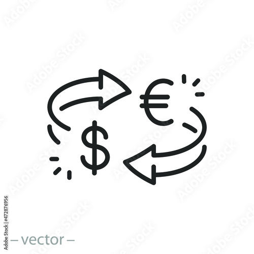 currency exchange icon, arrows spin, convert money, transfer cash,  financial exchange, thin line symbol - editable stroke vector illustration photo