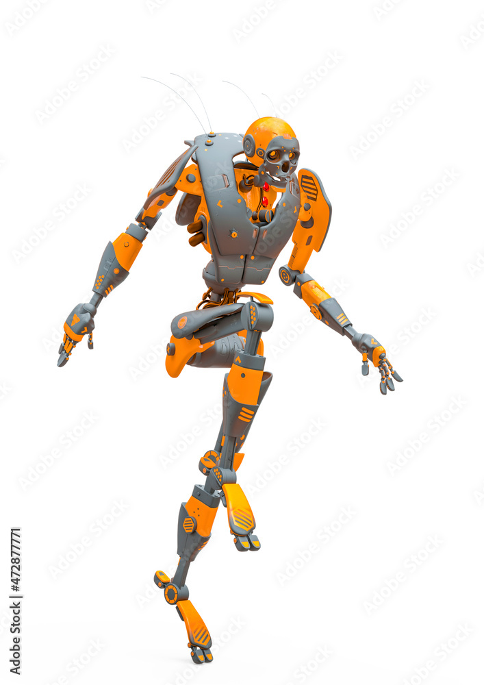 skull bot leaping in a white background skull bot leaping in a white background