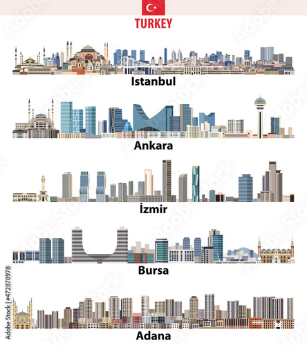 Turkish biggest cities isolated skylines vector set