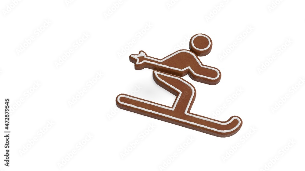 3d rendering of gingerbread symbol of skiing isolated on white background 3d rendering of gingerbread symbol of skiing isolated on white background