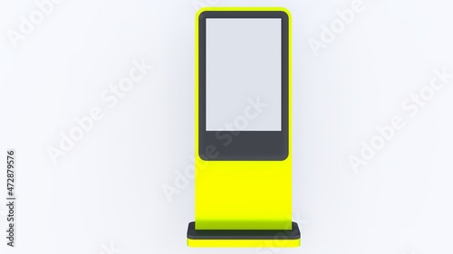 Rectangular advertising totem with base and display for mockup of colors, plastic and metal materials