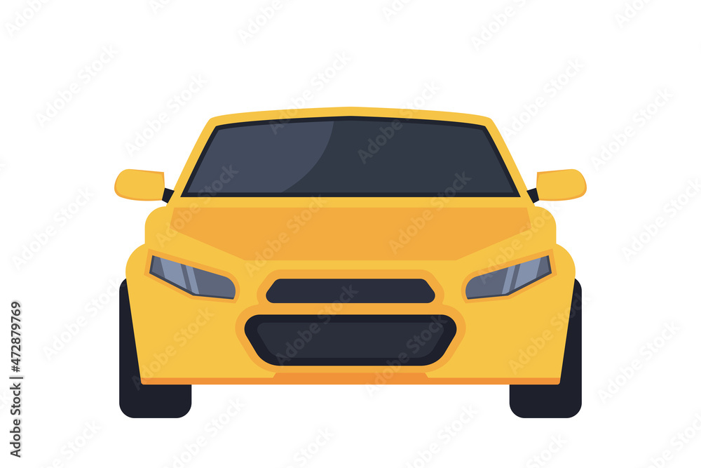 Yellow Racing Car front view. Vector automobile icon