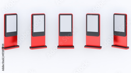 Rectangular advertising totem with base and display for mockup of colors, plastic and metal materials