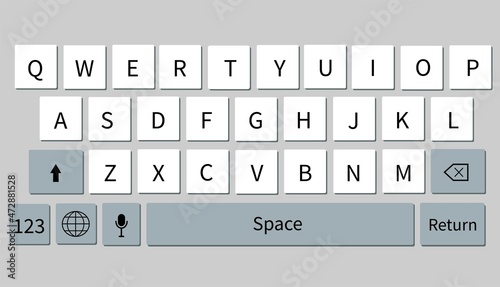 Keyboard on a smartphone.
Entering text manually. Alphabet buttons. Vector illustration.