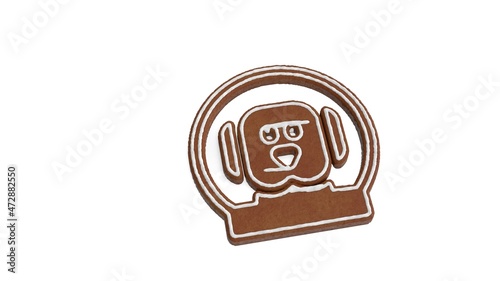 3d rendering of gingerbread symbol of dog astronaut isolated on white background