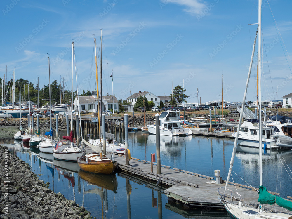 Usa, Washington State, Port Townsend. Sailboats at a pier in Port Townsend Boat Haven