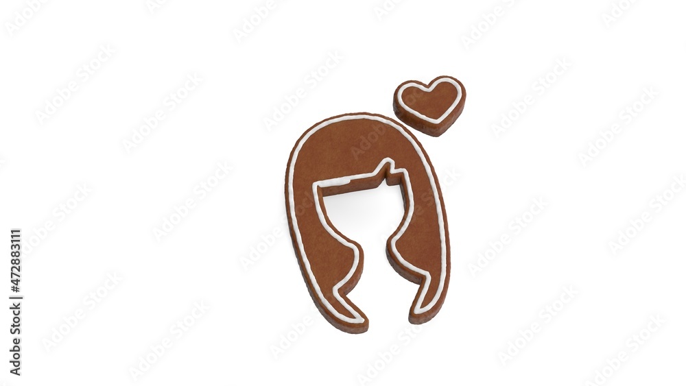 3d rendering of gingerbread symbol of girl in love isolated on white background