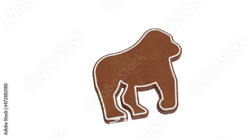 3d rendering of gingerbread symbol of gorilla isolated on white background