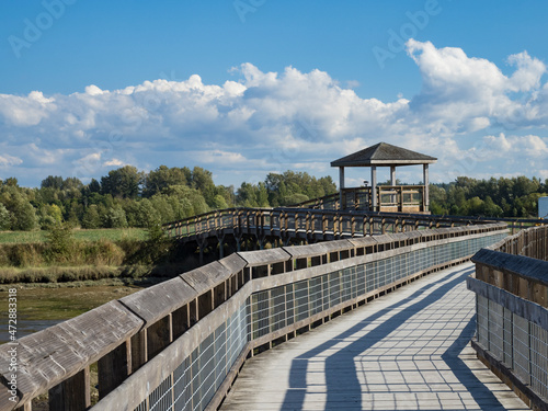 Usa, Washington State, Olympia. Billy Frank Jr. Nisqually National Wildlife Refuge. boardwalk over wetland.