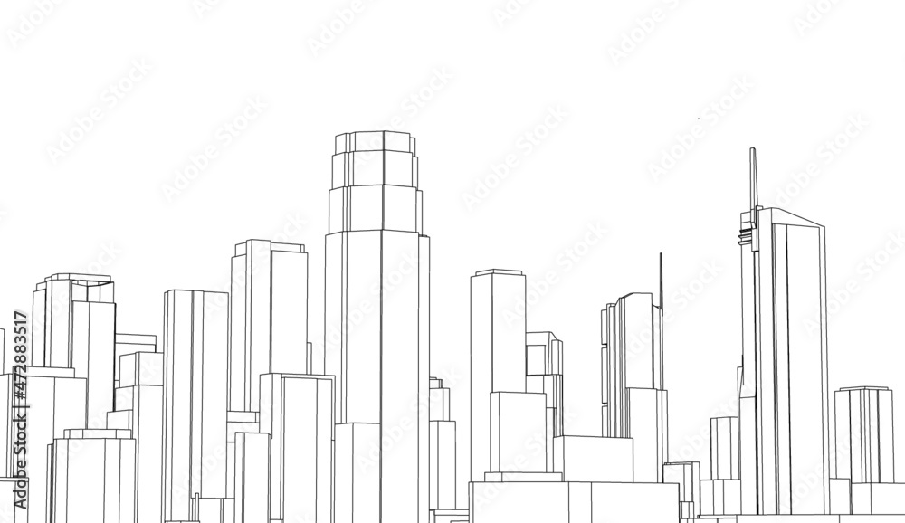 City linear architectural drawing